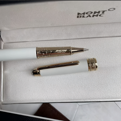 Montblanc Meisterstück M163 White & Gold Rollerball Pen – Luxury VIP Gift, New in Box