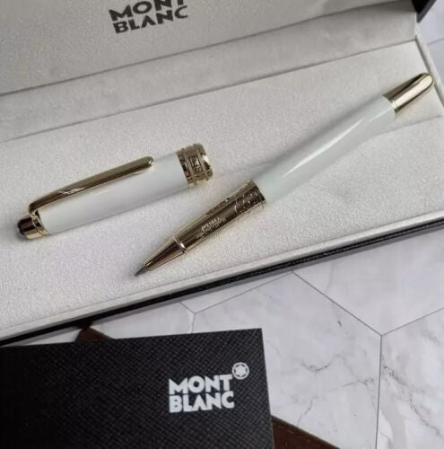 Montblanc Meisterstück M163 White & Gold Rollerball Pen – Luxury VIP Gift, New in Box