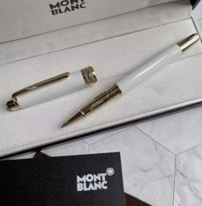 Montblanc Meisterstück M163 White & Gold Rollerball Pen – Luxury VIP Gift, New in Box