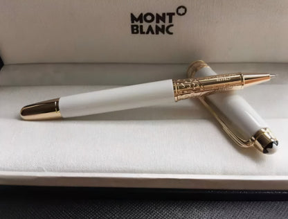 Montblanc Meisterstück M163 White & Gold Rollerball Pen – Luxury VIP Gift, New in Box