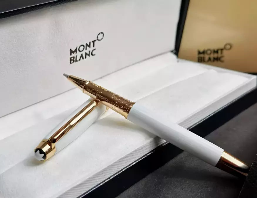 Montblanc Meisterstück M163 White & Gold Rollerball Pen – Luxury VIP Gift, New in Box