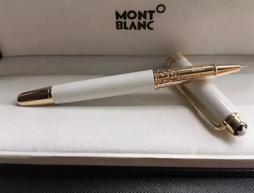 Montblanc Meisterstück M163 White & Gold Rollerball Pen – Luxury VIP Gift, New in Box