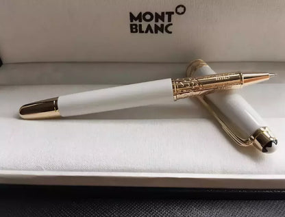 Montblanc Meisterstück M163 White & Gold Rollerball Pen – Luxury VIP Gift, New in Box